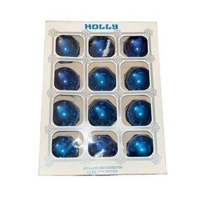 Vintage cobalt blue Holly Christmas ornaments 12